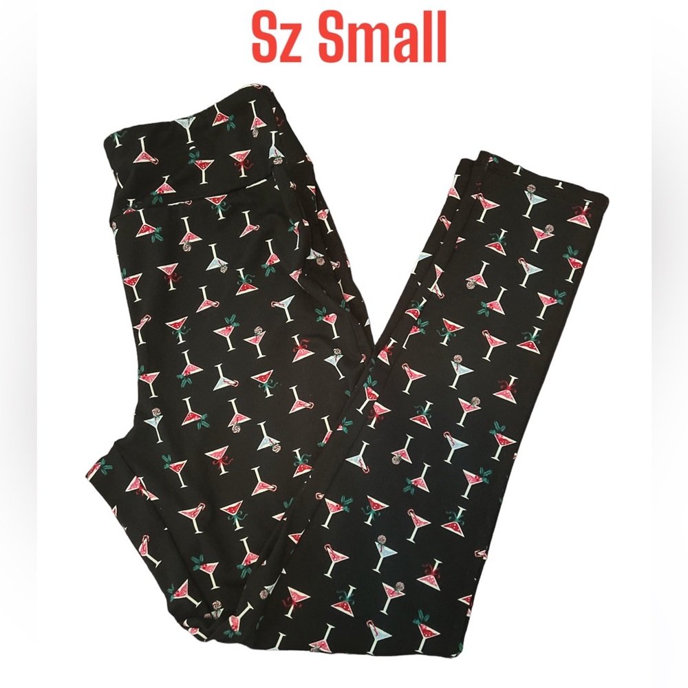 Holiday Winter Leggings sz S Martini Holly Lollipop Christmas High Waist NWOT